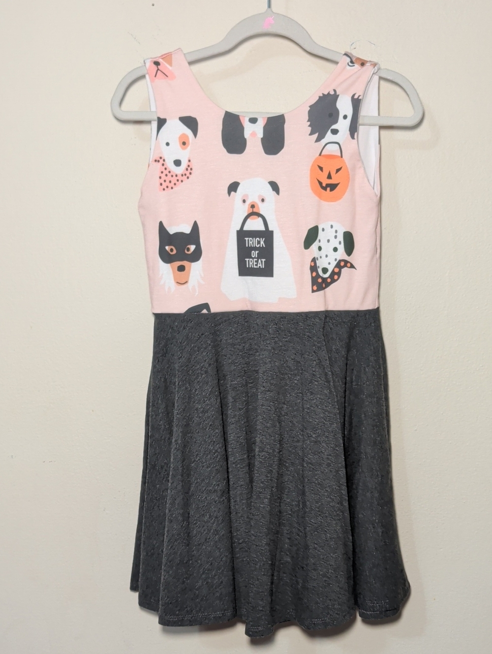 Malia + Kai Trick or Treat Dogs Skater Dress Orange Gray Halloween Girls Size 6